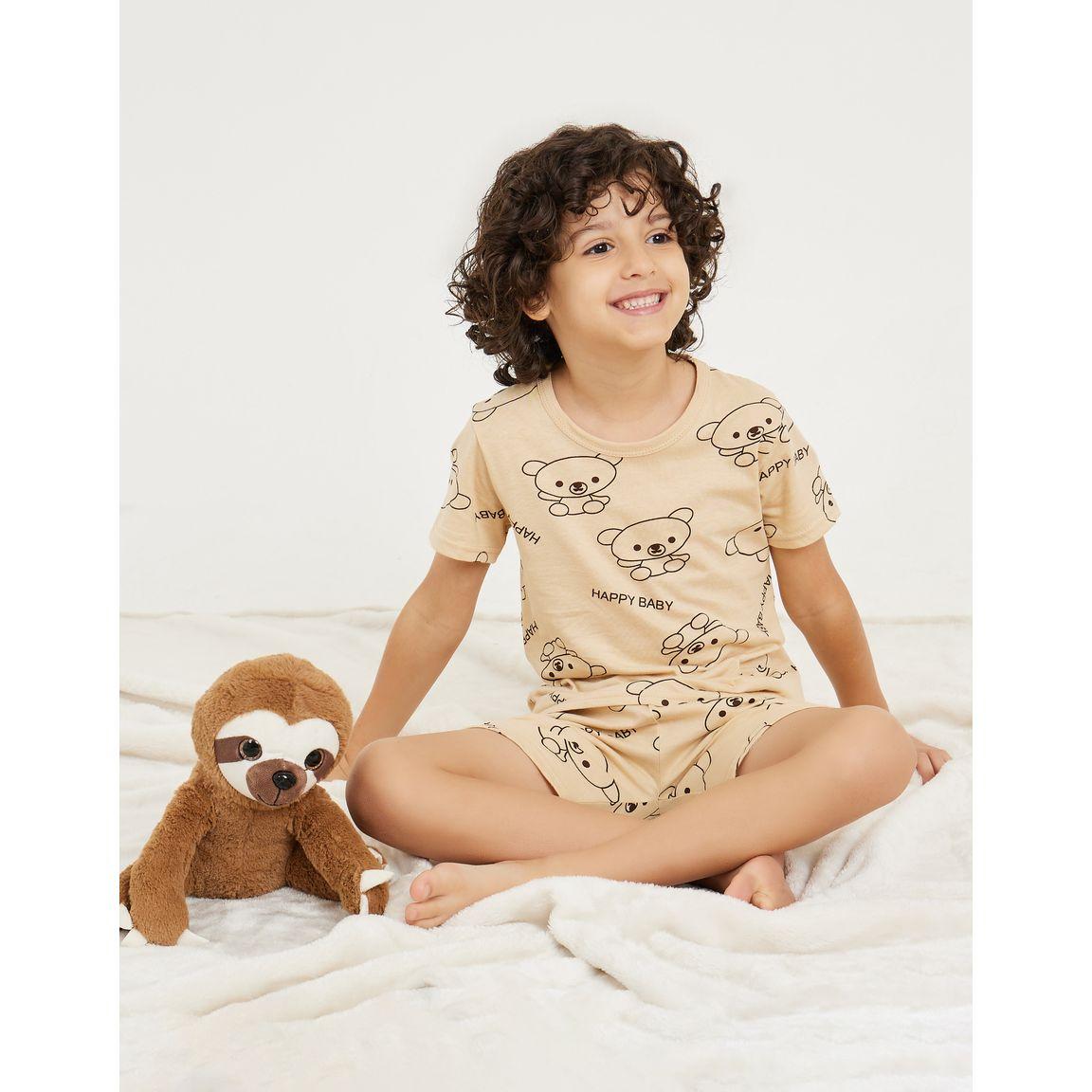 Styli All Over Bear Print T-Shirt & Shorts Set-boys-clothing-nightwear-image-1