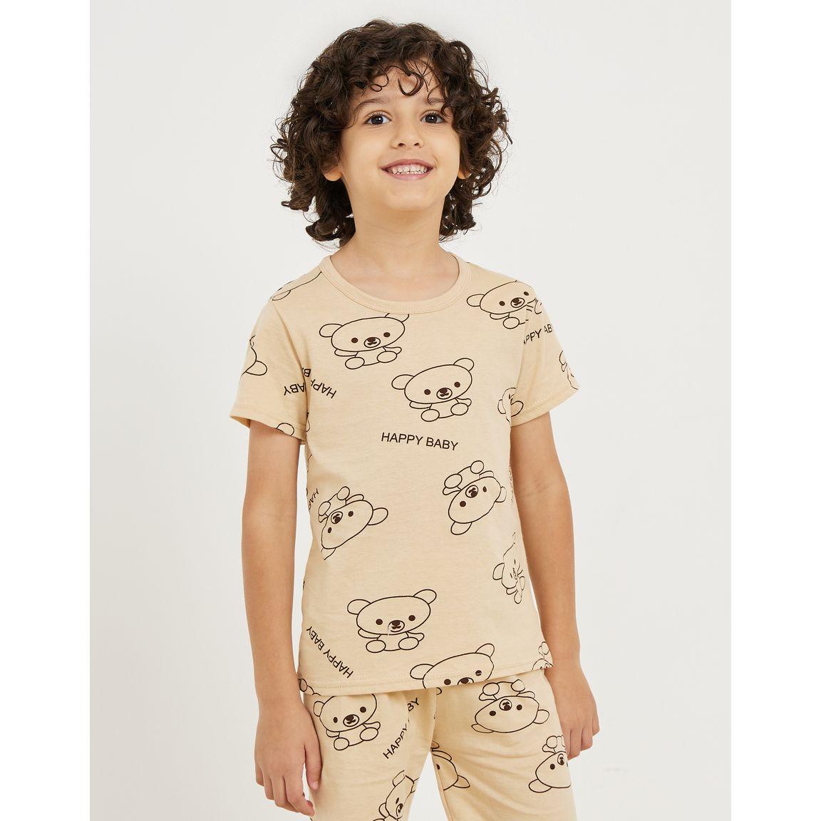 Styli All Over Bear Print T-Shirt & Shorts Set-boys-clothing-nightwear-image-3