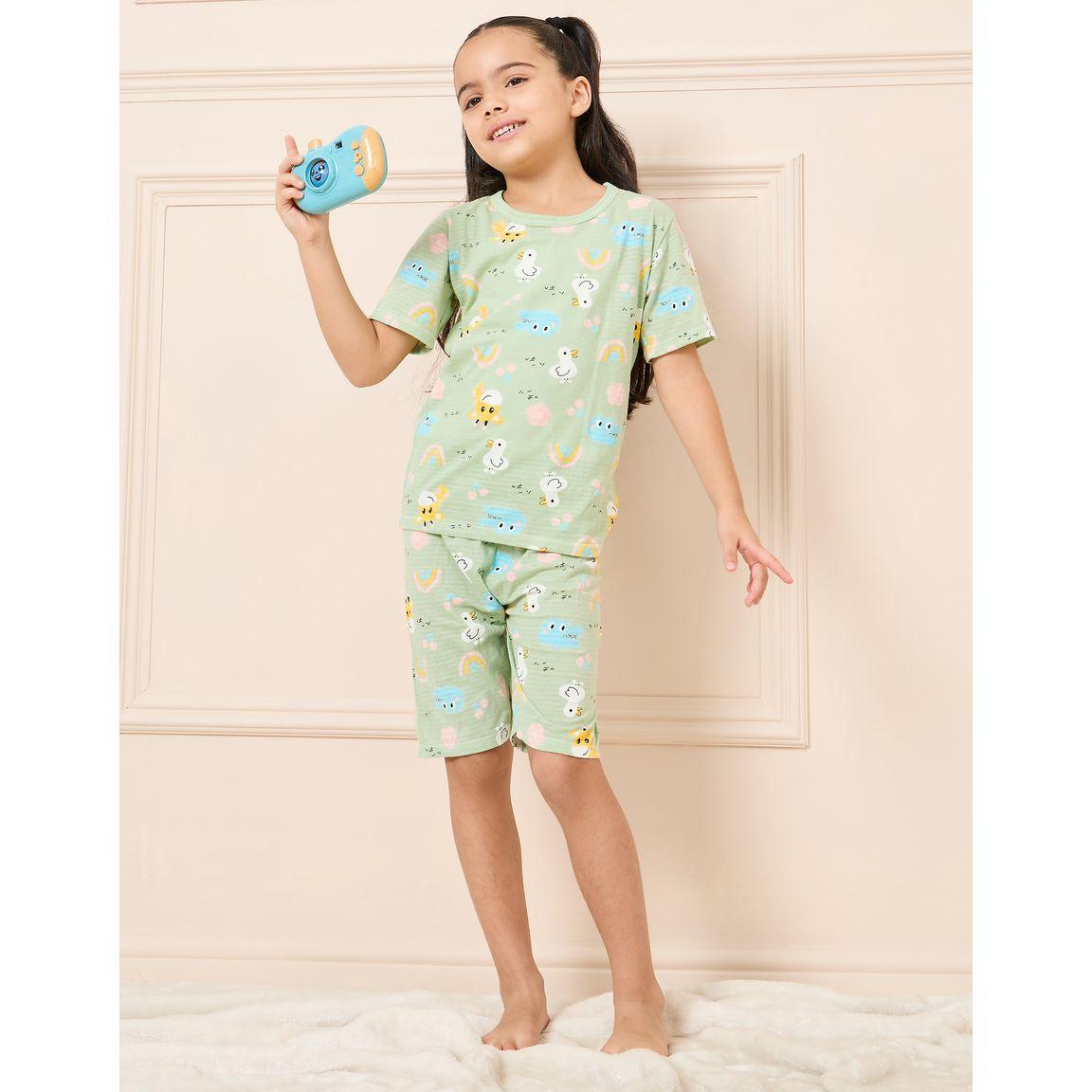 مجموعة من شورت مع تيشيرت بطبعة كارتون-girls-clothing-nightwear-image-1