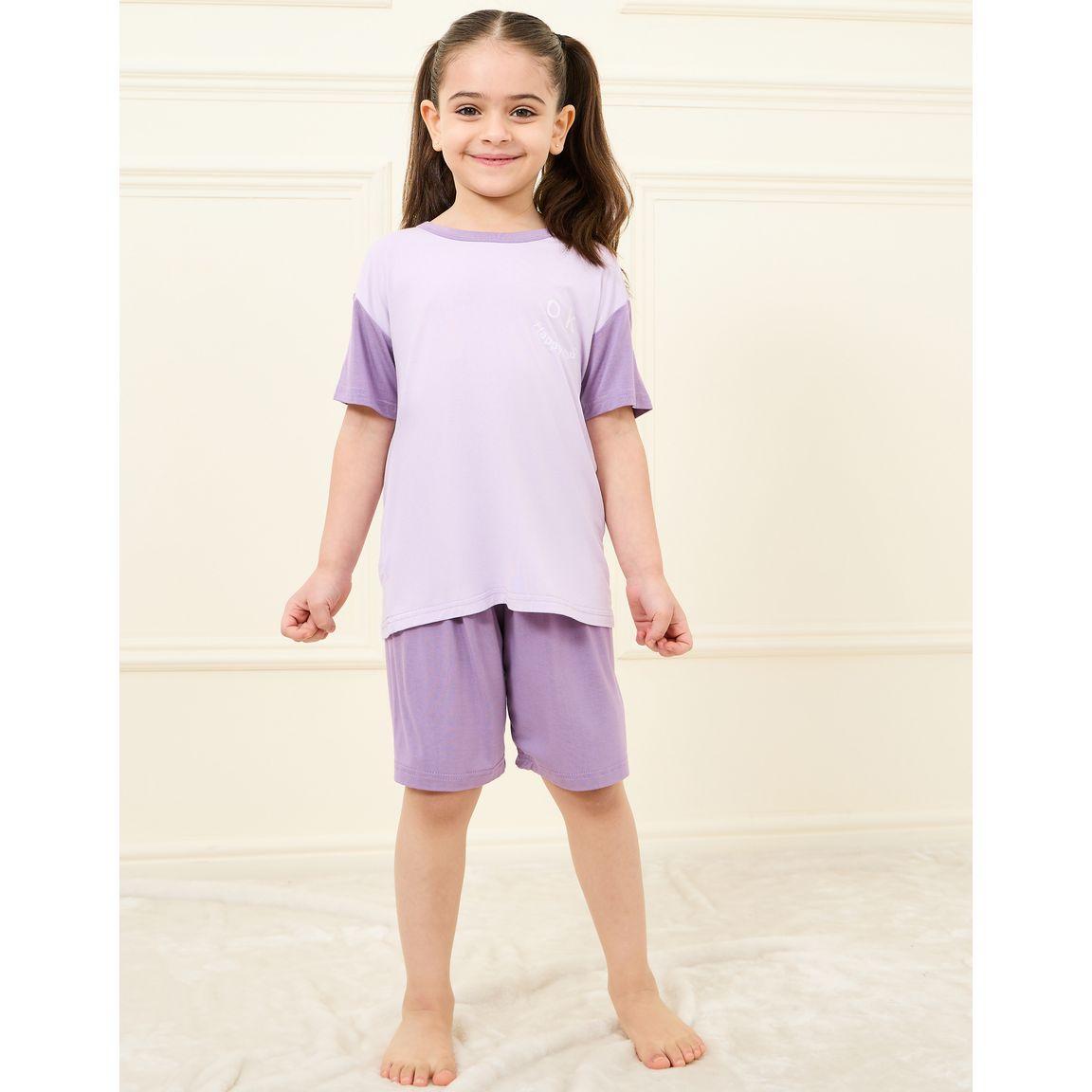 Styli Colorblock T-shirt and Short Set-girls-clothing-nightwear-image-1