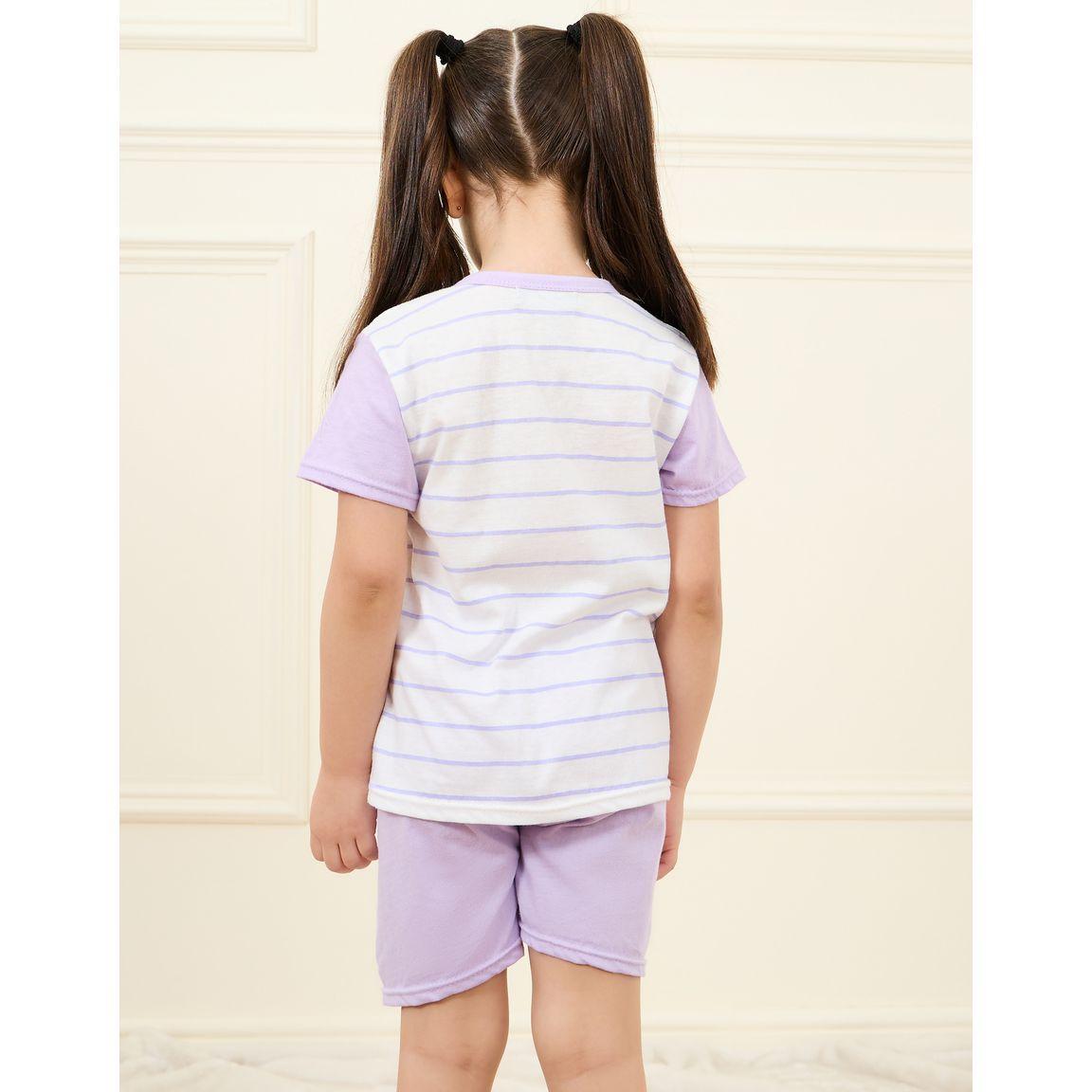 Styli Cotton Striped Printed T-shirt and Short Set-girls-clothing-nightwear-image-5