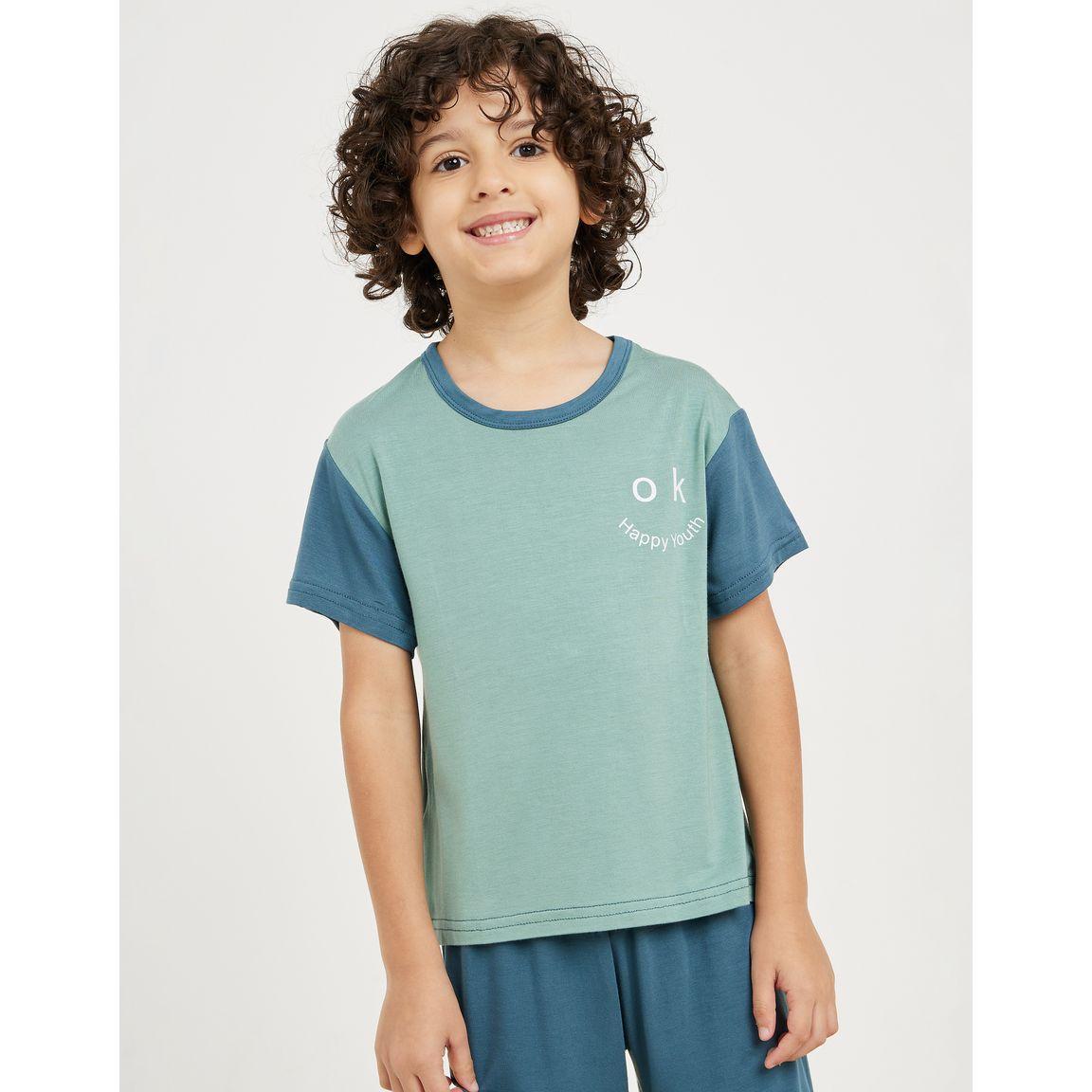 Styli Colorblock Sleeve Print T-Shirt & Shorts Set-boys-clothing-nightwear-image-2
