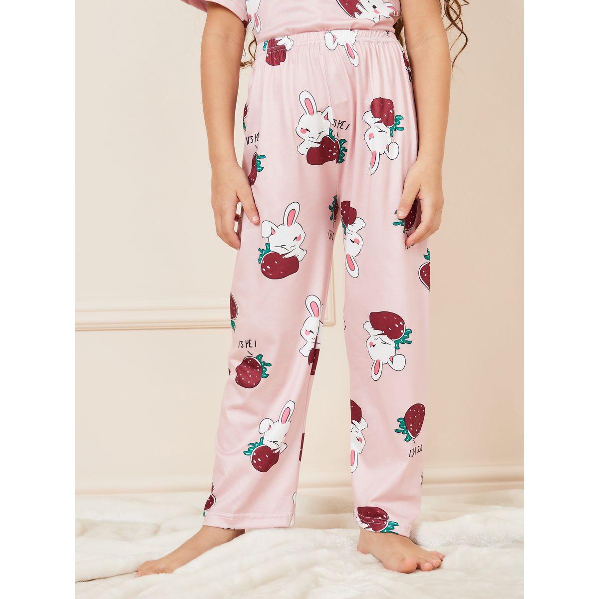 Styli Lace Detail Rabbit Print T-shirt and Pyjama Set-girls-clothing-nightwear-image-4