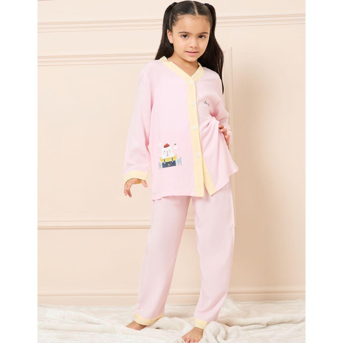 Styli Contrast Button Placket Shirt & Pyjama Set-girls-clothing-nightwear-image-1