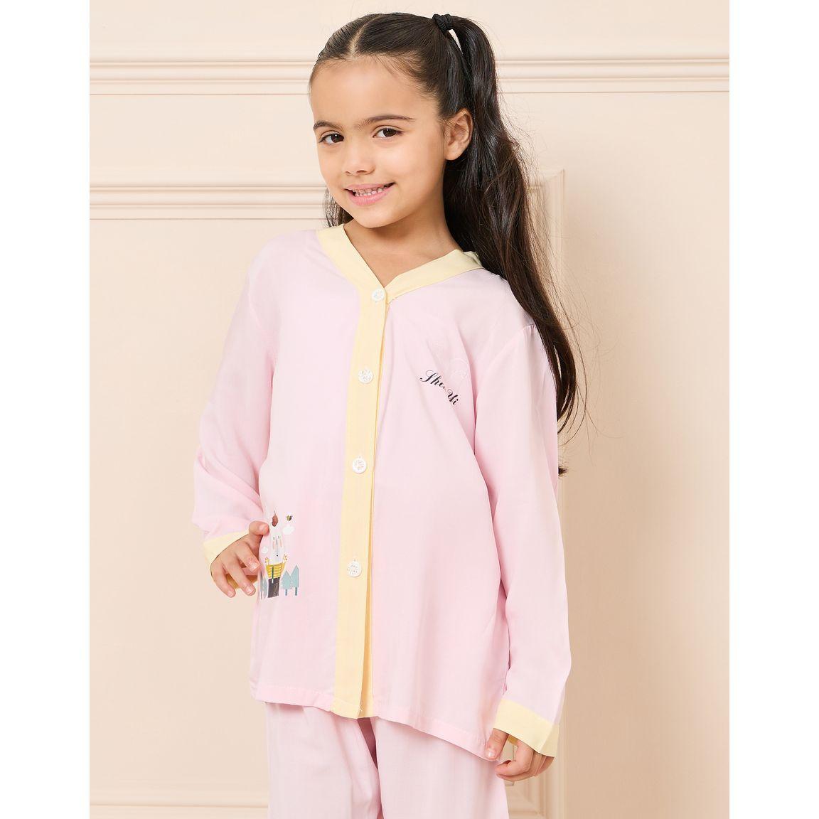 Styli Contrast Button Placket Shirt & Pyjama Set-girls-clothing-nightwear-image-2
