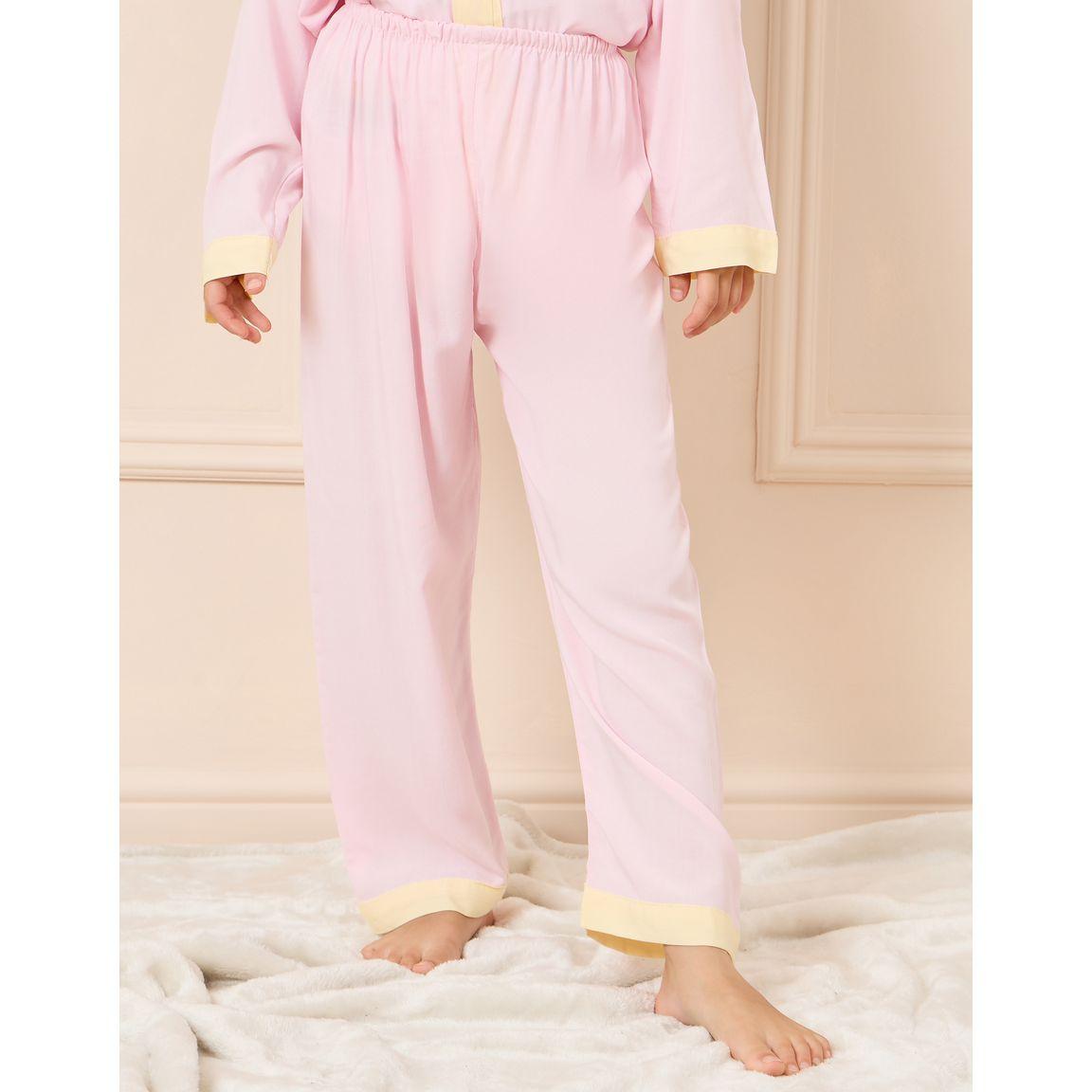 Styli Contrast Button Placket Shirt & Pyjama Set-girls-clothing-nightwear-image-4
