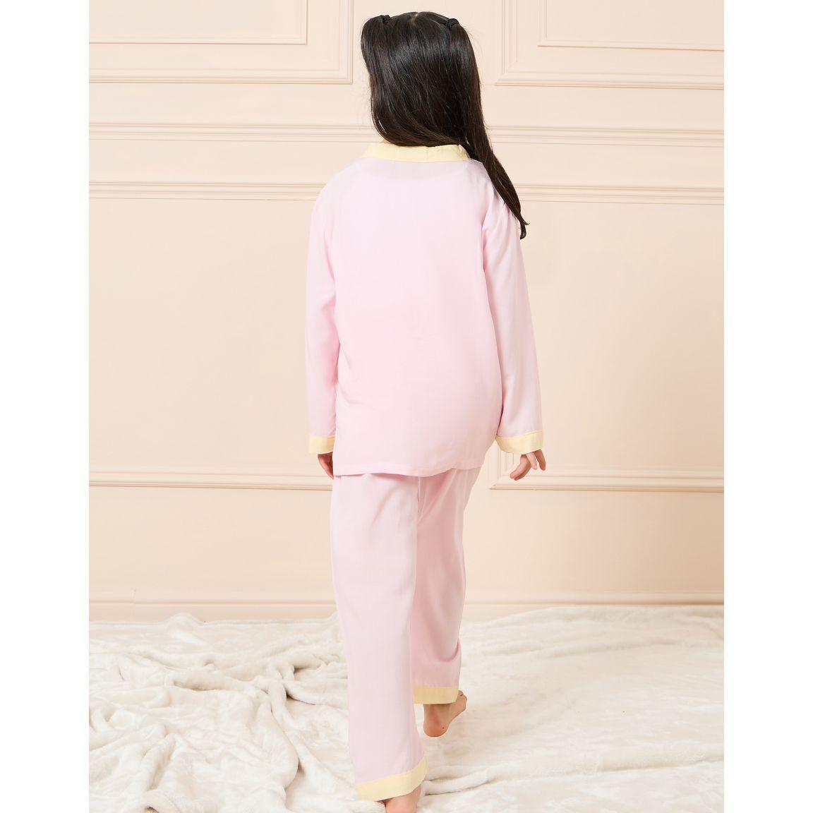 Styli Contrast Button Placket Shirt & Pyjama Set-girls-clothing-nightwear-image-5