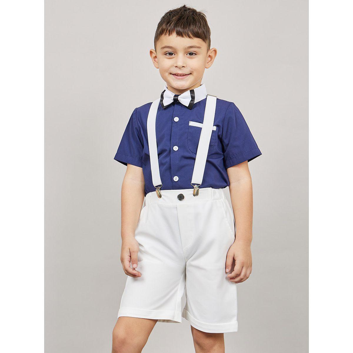 Styli Pack of 4 - Colorblock Pocket Detail Shirt, Bow Tie, Shorts & Suspender Belt-boys-clothing-setsandcoords-image-1