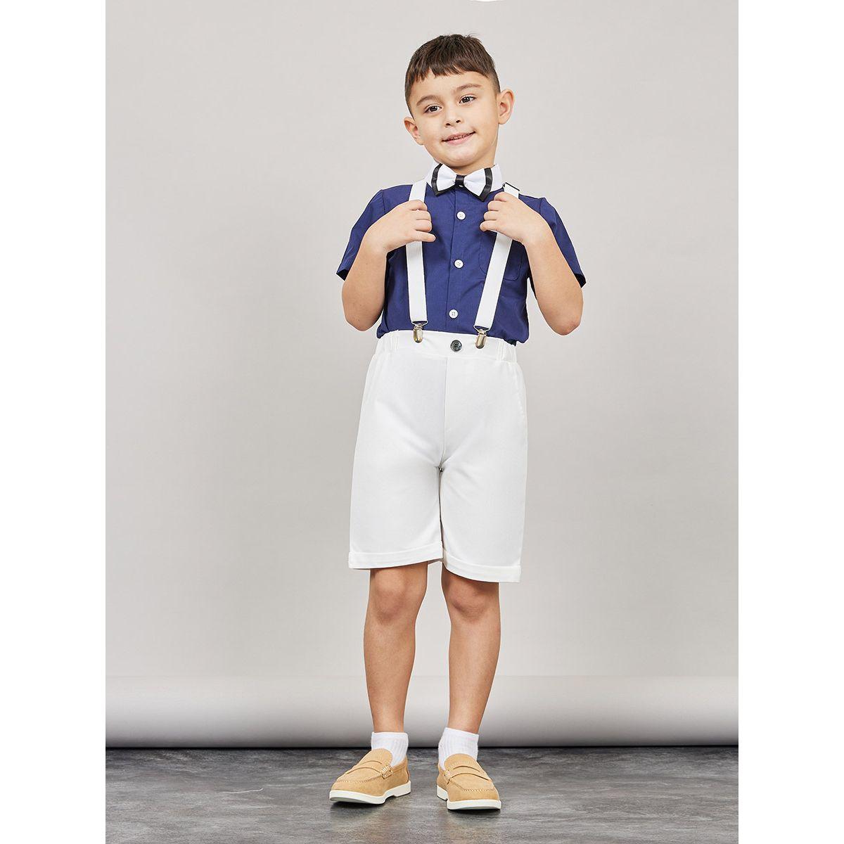 Styli Pack of 4 - Colorblock Pocket Detail Shirt, Bow Tie, Shorts & Suspender Belt-boys-clothing-setsandcoords-image-2
