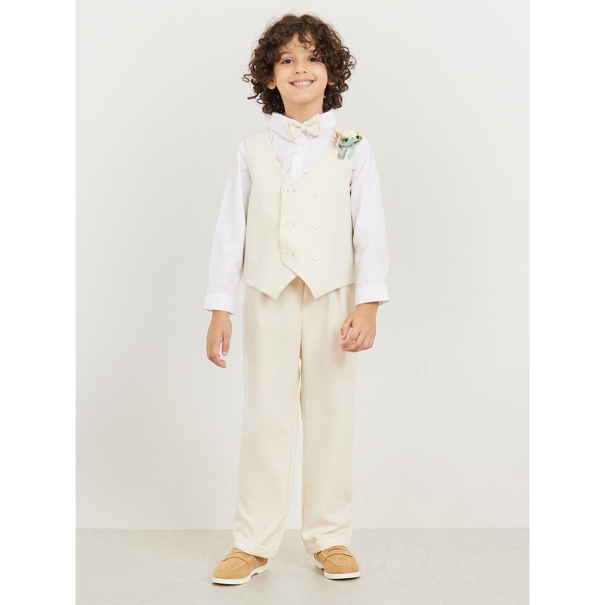 Styli Pack of 4 - Solid Shirt Contrast Vest Bow Corsage and Pant Set-boys-clothing-setsandcoords-image-1