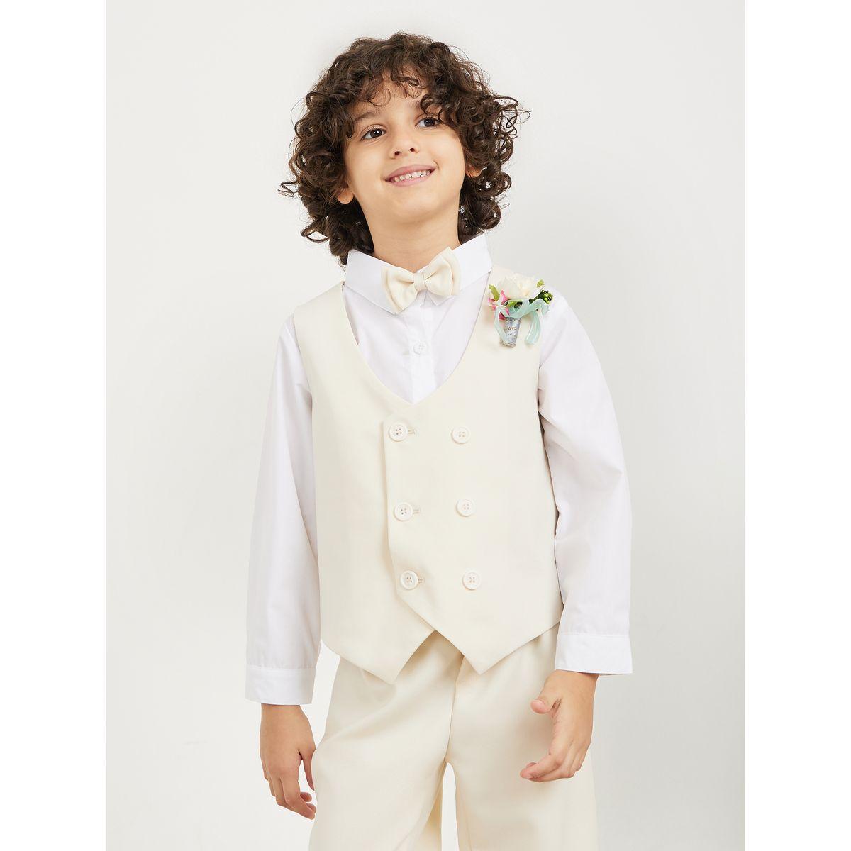 Styli Pack of 4 - Solid Shirt Contrast Vest Bow Corsage and Pant Set-boys-clothing-setsandcoords-image-2