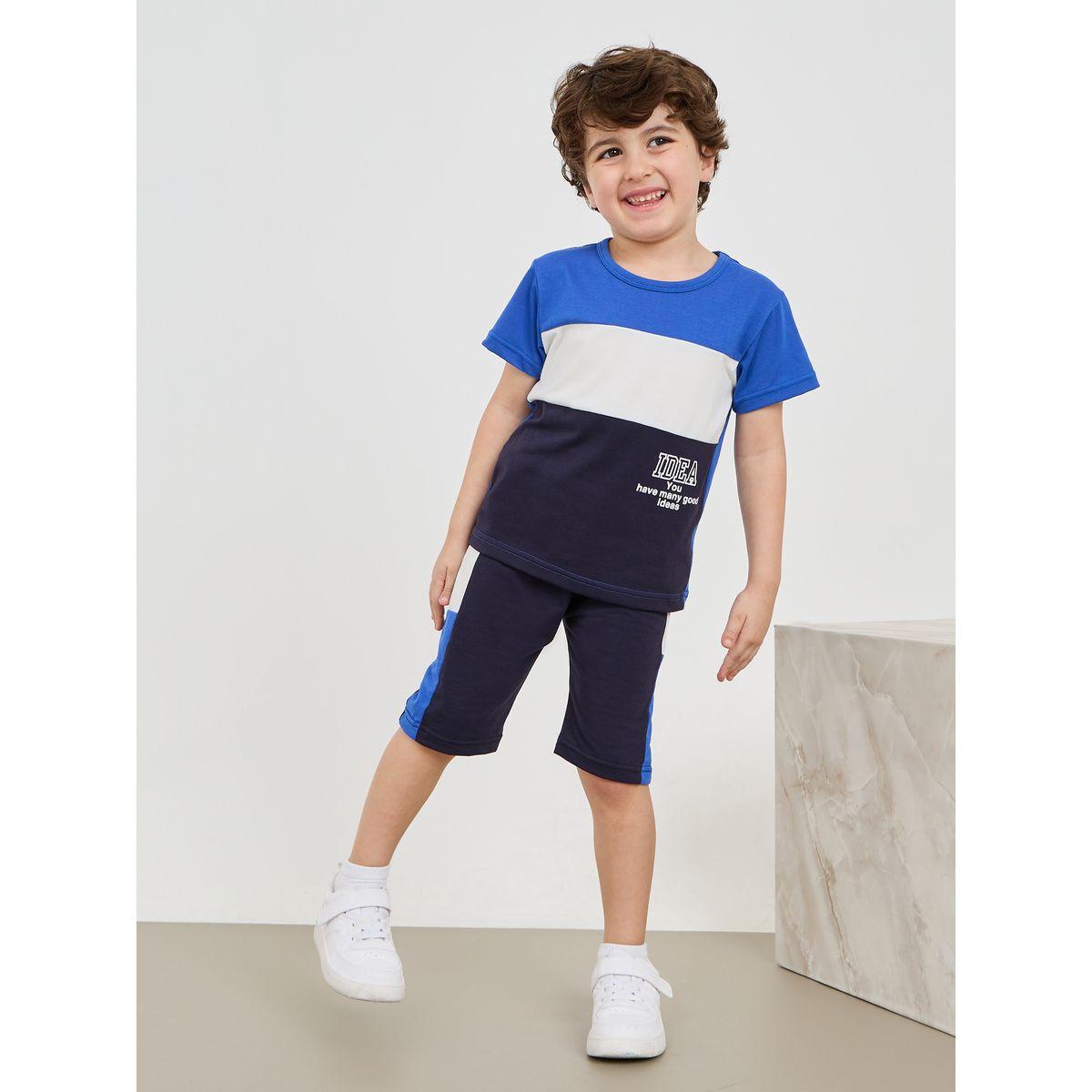 Styli Colorblock Printed T-Shirt & Short Set-boys-clothing-setsandcoords-image-1