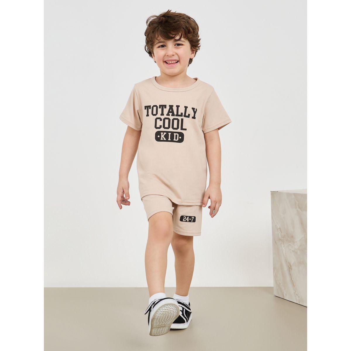 Styli Slogan Print Loose Fit T-Shirt & Short Set-boys-clothing-setsandcoords-image-1