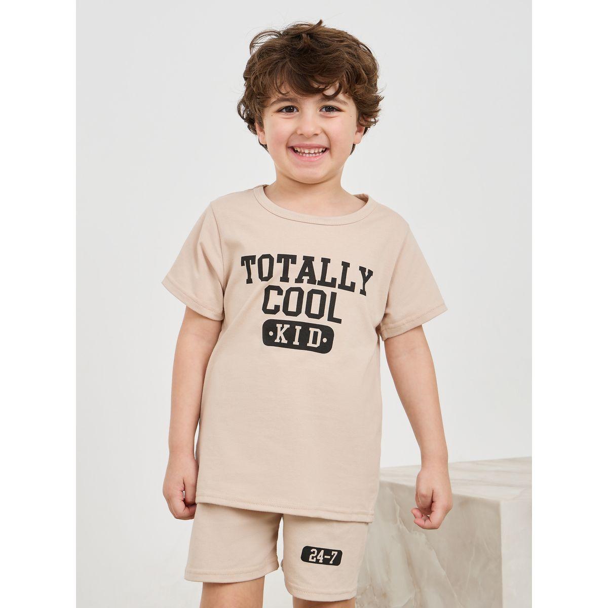 مجموعة من شورت وتيشيرت مطبع بكتابة-boys-clothing-setsandcoords-image-2