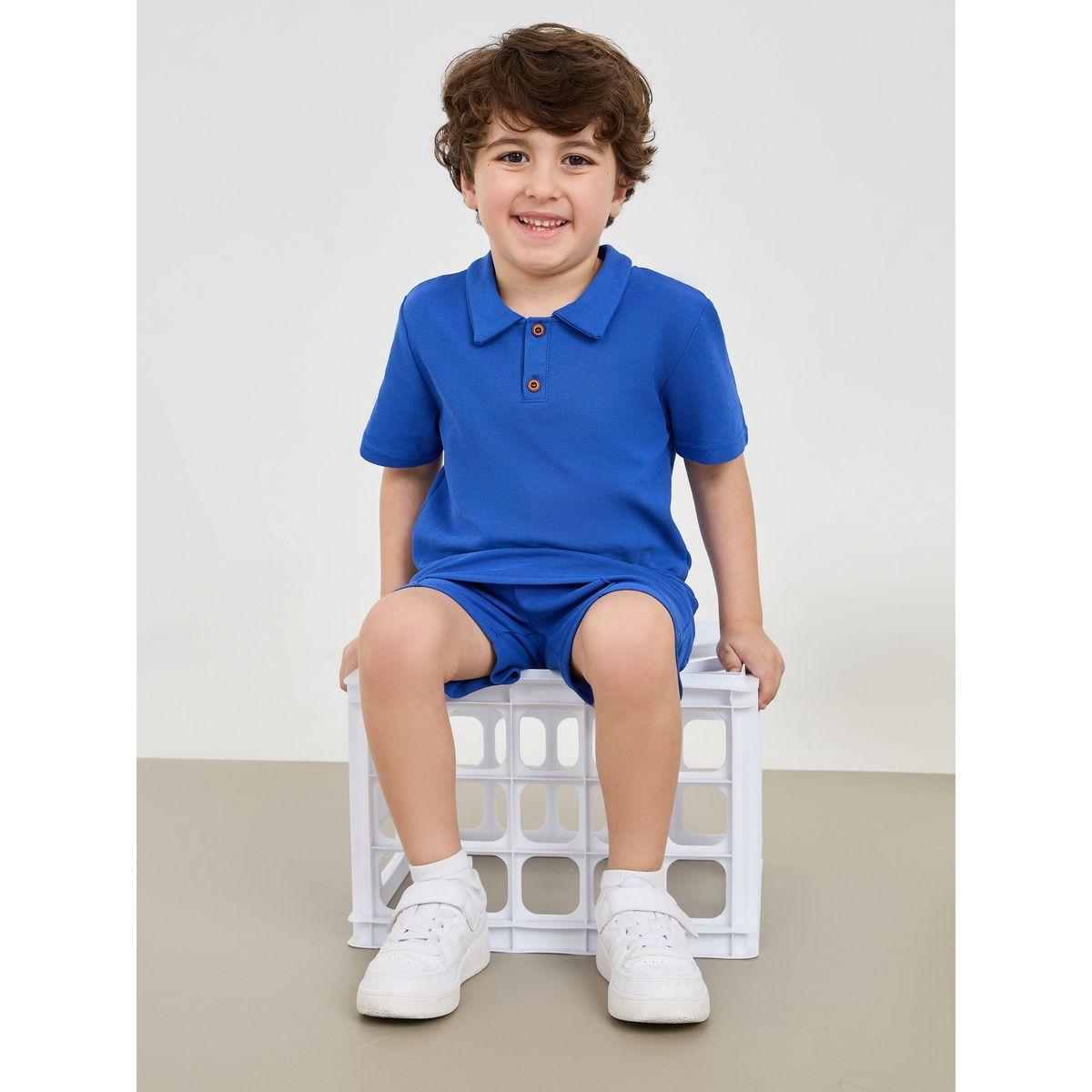 Styli Solid Polo T-Shirt & Pintuck Detail Short Set-boys-clothing-setsandcoords-image-1
