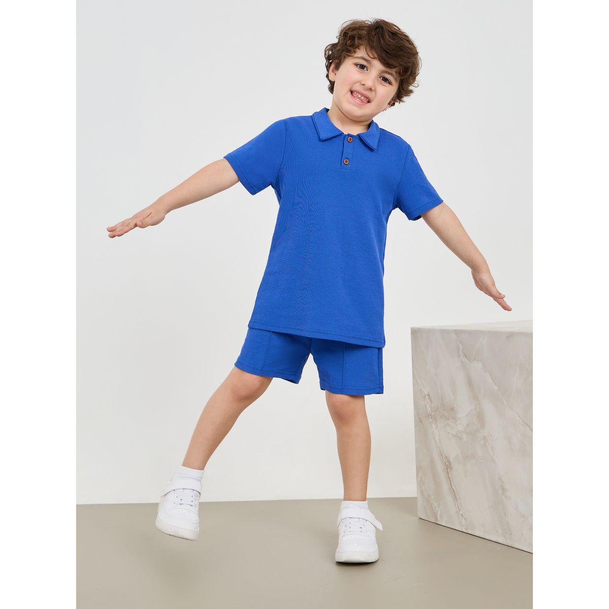 Styli Solid Polo T-Shirt & Pintuck Detail Short Set-boys-clothing-setsandcoords-image-2