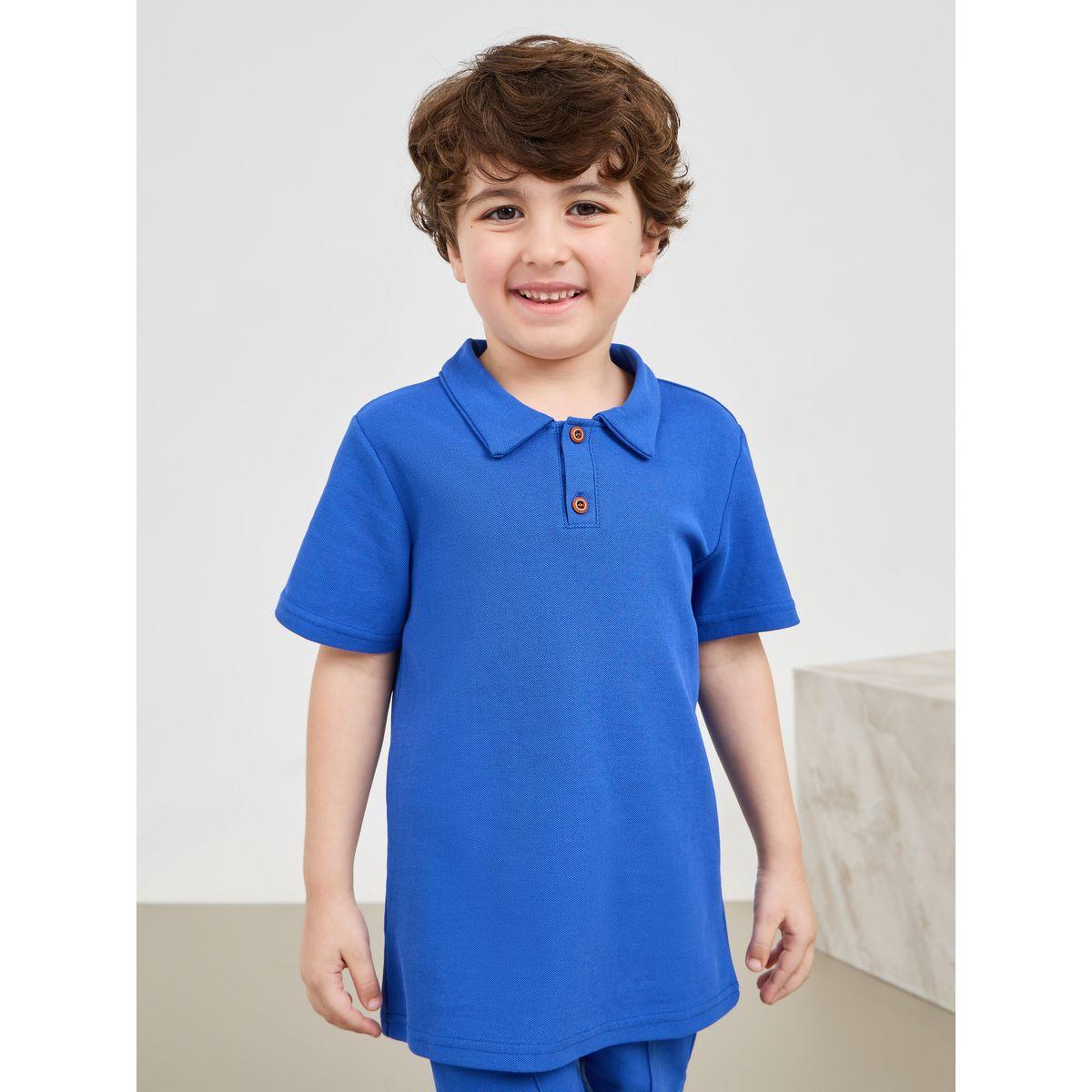 Styli Solid Polo T-Shirt & Pintuck Detail Short Set-boys-clothing-setsandcoords-image-3