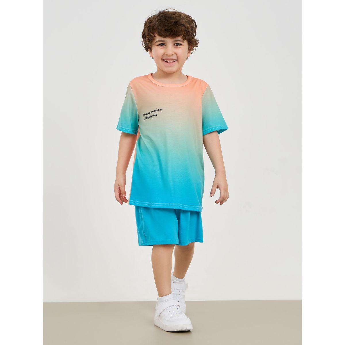 مجموعة من شورت وتيشيرت مطبع بكتابة-boys-clothing-setsandcoords-image-1