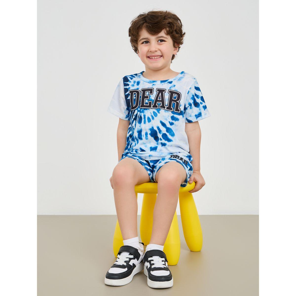 Styli Tie Dye Slogan Print T-Shirt & Shorts Set-boys-clothing-setsandcoords-image-1