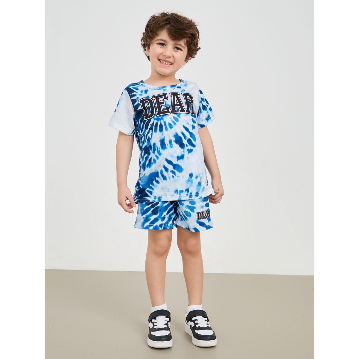 Styli Tie Dye Slogan Print T-Shirt & Shorts Set-boys-clothing-setsandcoords-image-2