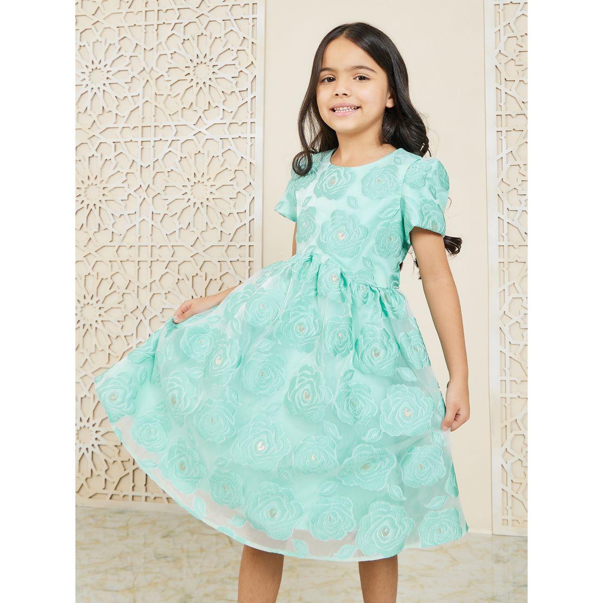 فستان مزين بزهور جاكار مع اكمام منفوخة-girls-clothing-dressesandjumpsuits-image-1