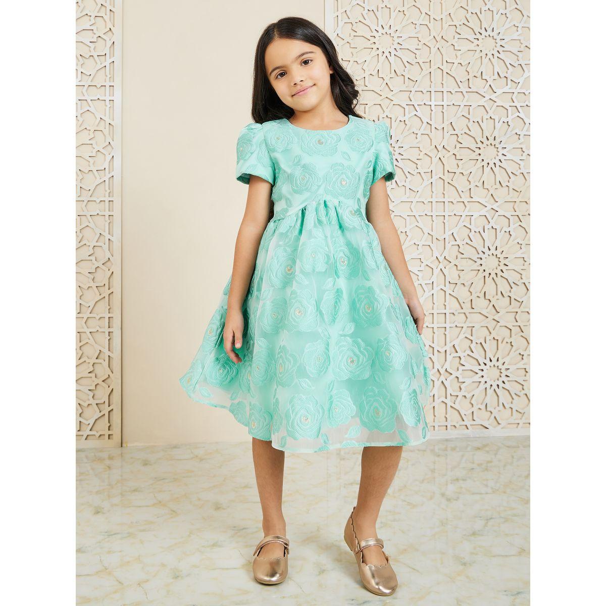 Styli Floral Jacquard Puff Sleeve A-line Dress-girls-clothing-dressesandjumpsuits-image-2