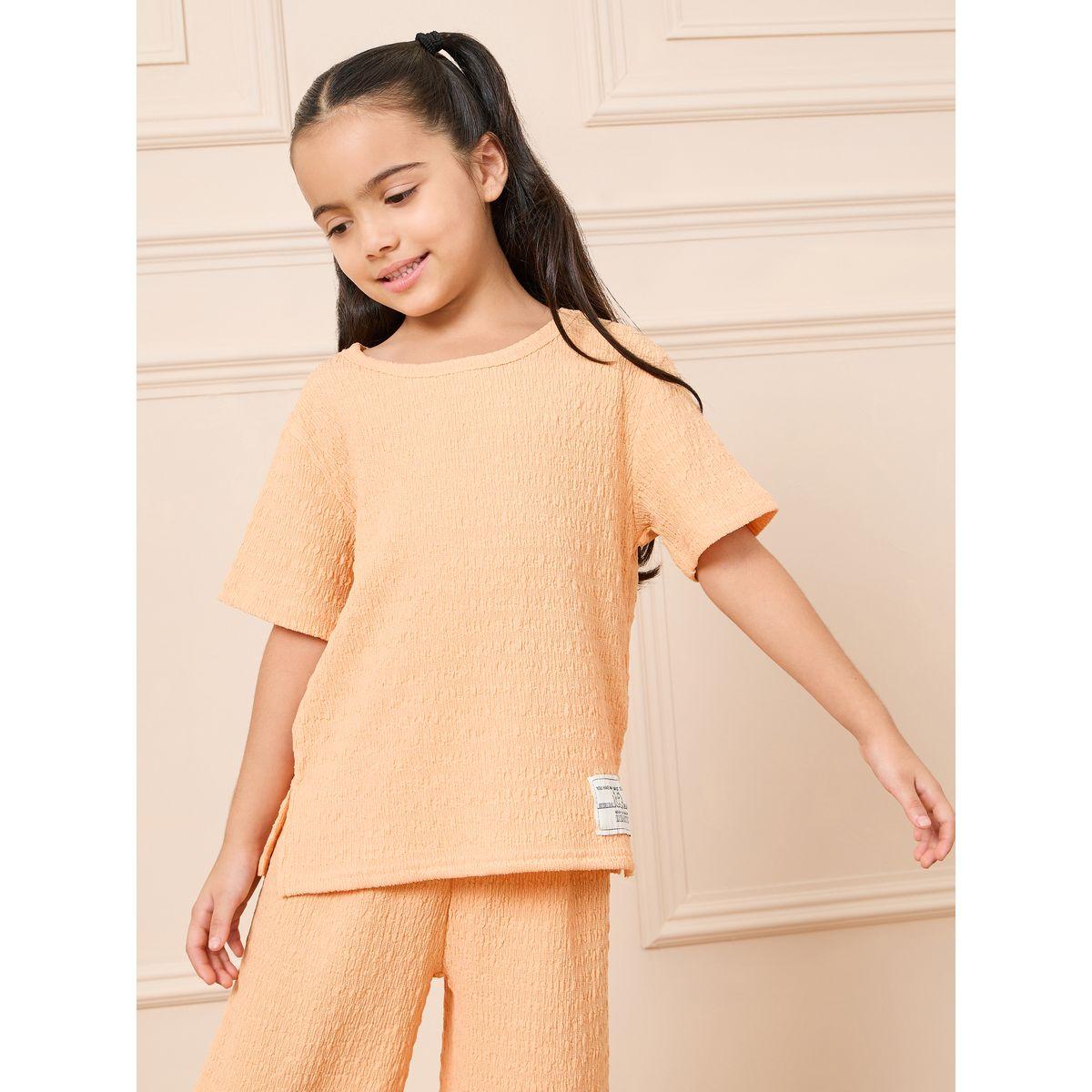 Styli Textured Patch Detail T-shirt and Wide Leg Pant Set-girls-clothing-setsandcoords-image-2