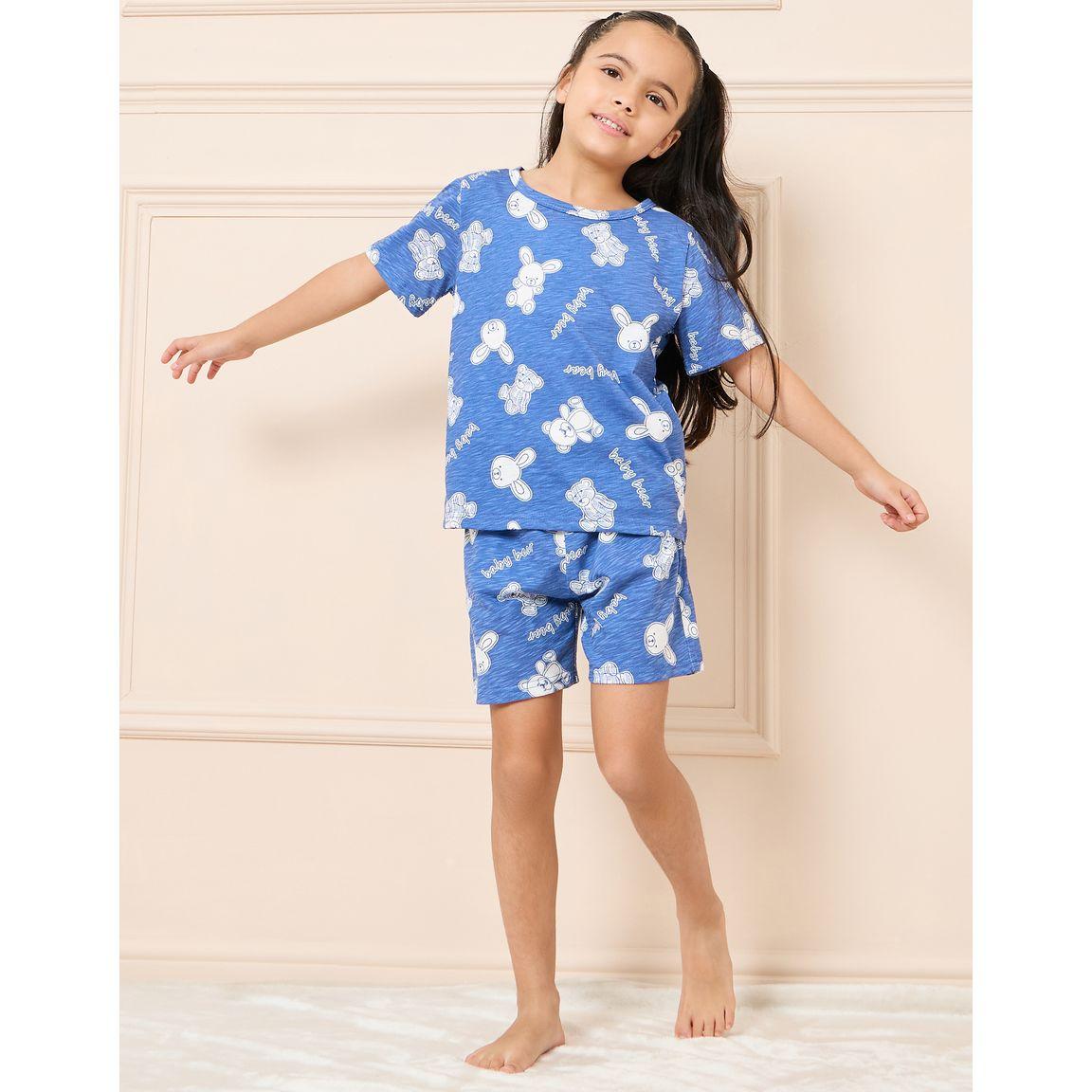 Styli All Over Bear Print T-Shirt & Short Set-girls-clothing-nightwear-image-1
