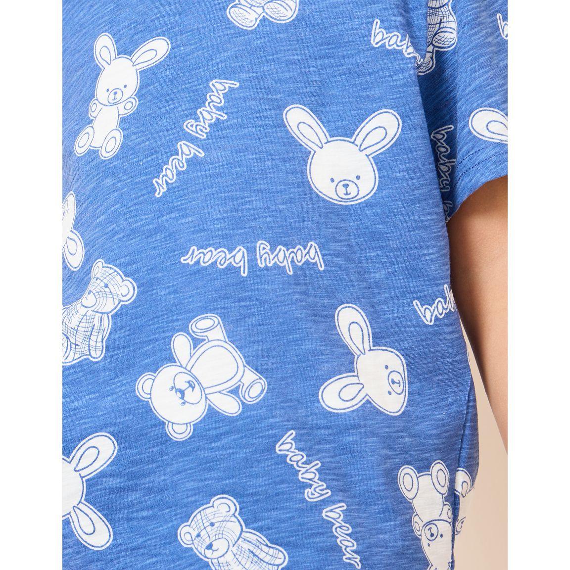 Styli All Over Bear Print T-Shirt & Short Set-girls-clothing-nightwear-image-3
