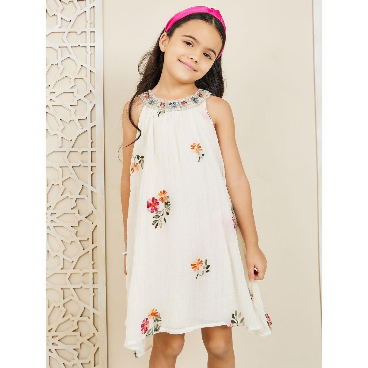 Styli Floral Embroidery Halter Neck Tunic Dress-girls-clothing-dressesandjumpsuits-image-1