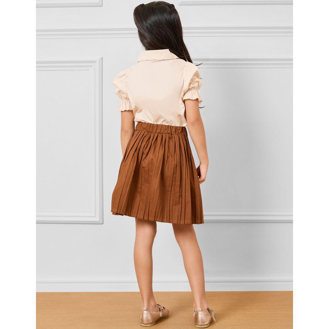 Styli Puff Sleeve Shirt & Pleated Skirt Set-girls-clothing-setsandcoords-image-6