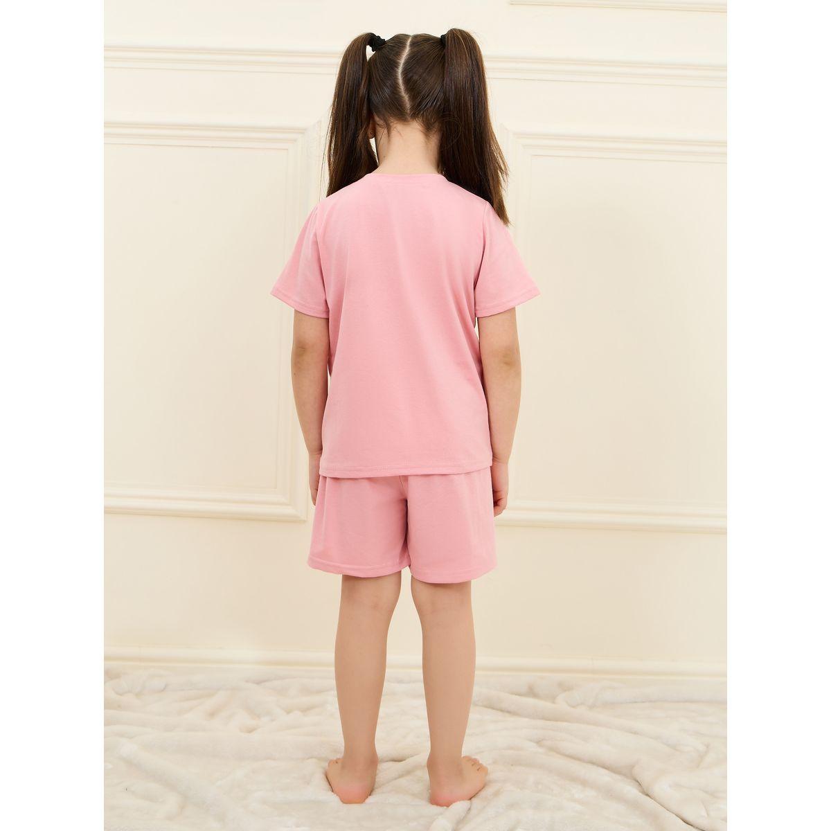 Styli Embossed Cotton T-shirt & Short Set-girls-clothing-setsandcoords-image-5
