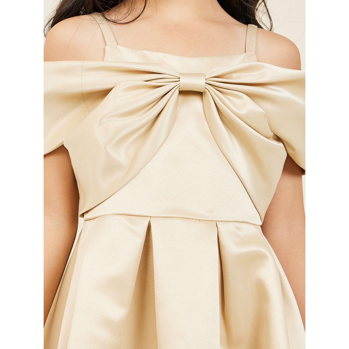 Styli Cold Shoulder Bow Detail A-line Dress-girls-clothing-dressesandjumpsuits-image-3