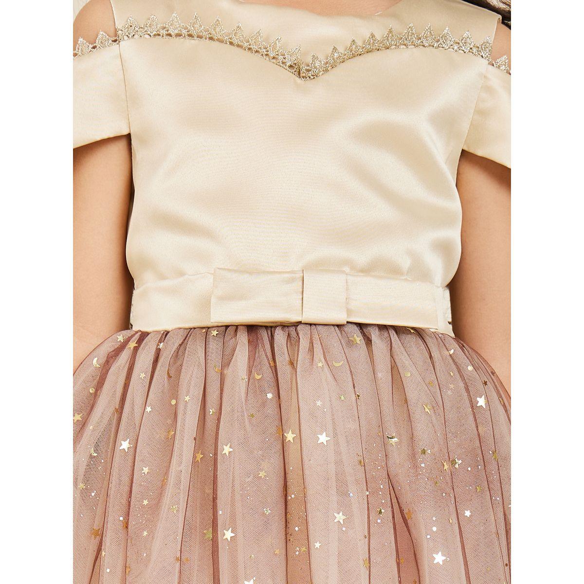 Styli Bow Detail Star Embellished Mesh Dress with Tie Up-girls-clothing-dressesandjumpsuits-image-3