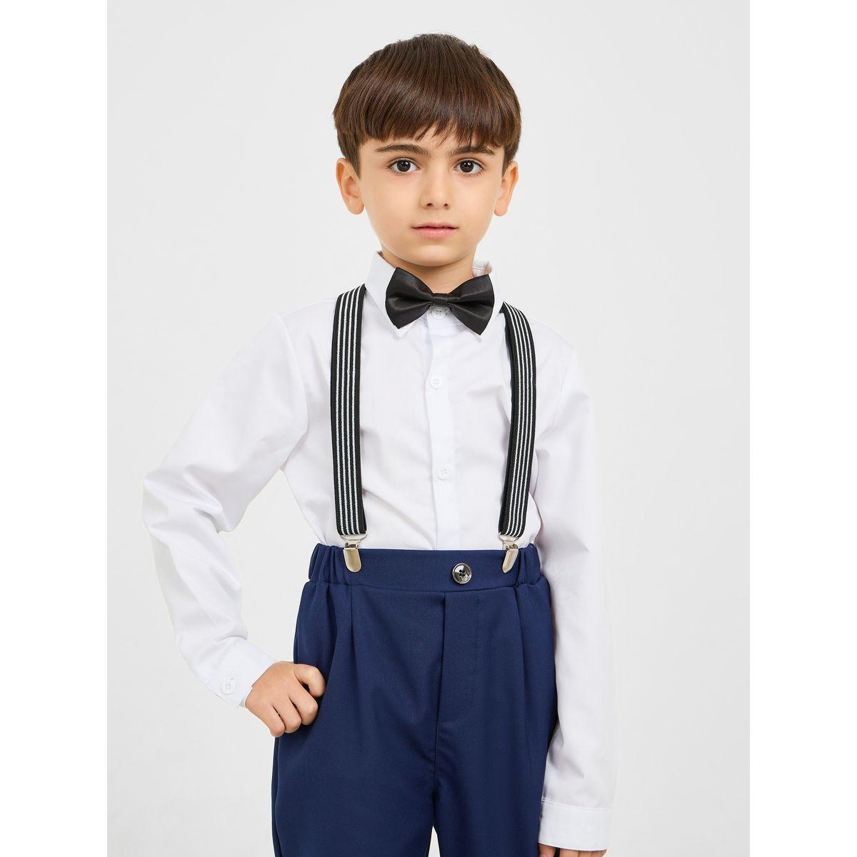 Styli Pack of 4 - Solid Shirt Striped Suspender Satin Bow Tie and Pant-boys-clothing-setsandcoords-image-2
