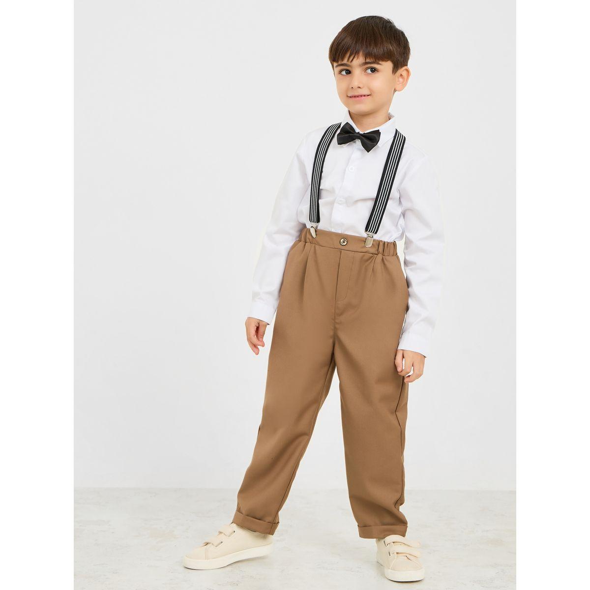 Styli Pack of 4 - Solid Shirt Striped Suspender Satin Bow Tie and Pant-boys-clothing-setsandcoords-image-1