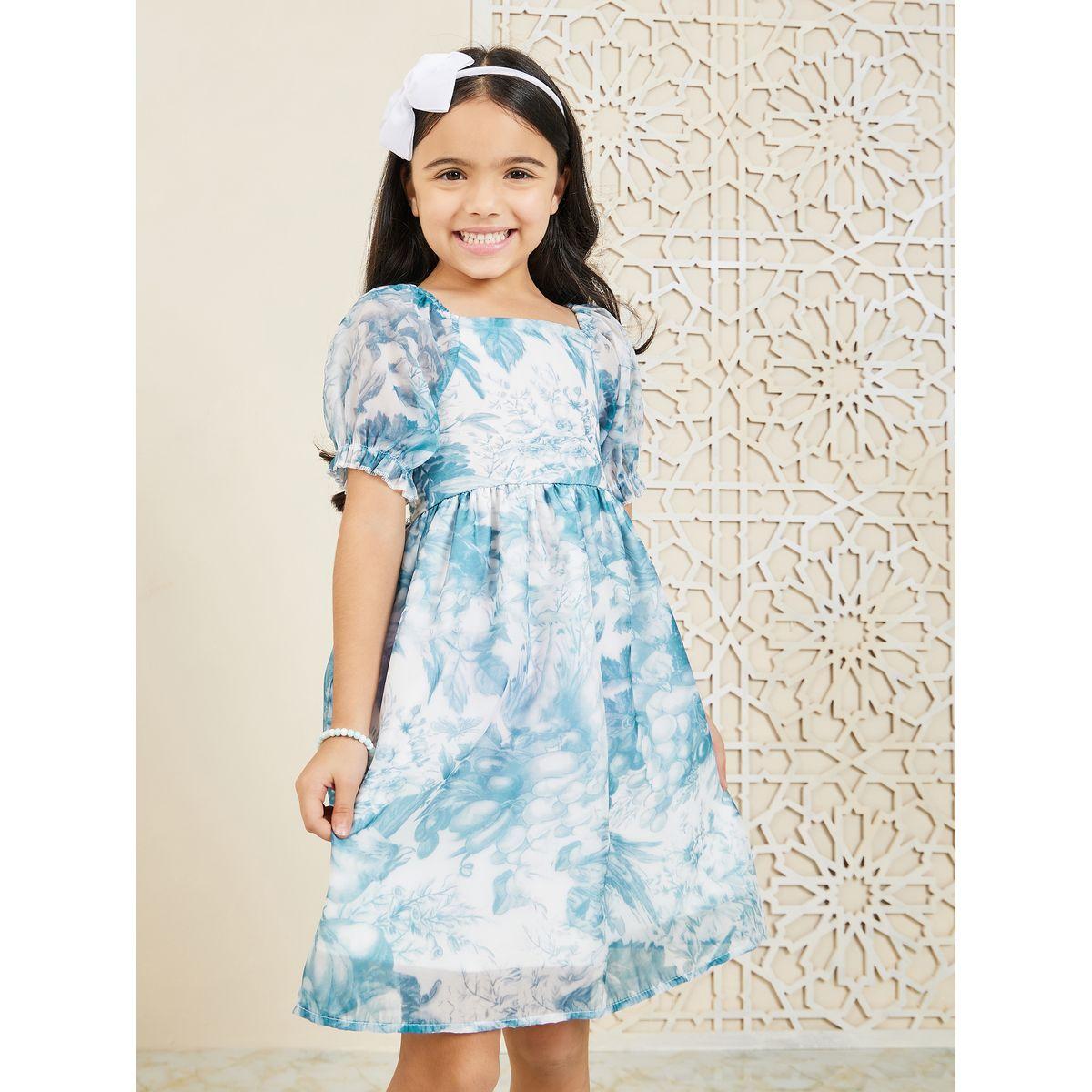 فستان شيفون مطبع بزهور مع اكمام منفوخة-girls-clothing-dressesandjumpsuits-image-1