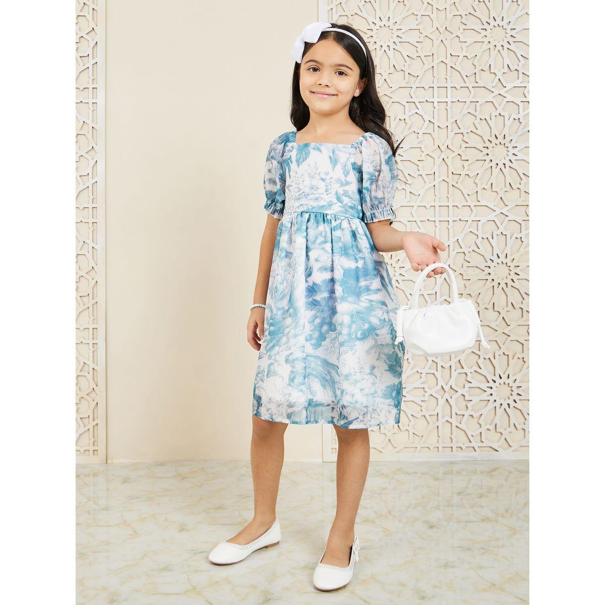 Styli All Over Floral Print Puff Sleeve A-Line Chiffon Dress-girls-clothing-dressesandjumpsuits-image-2