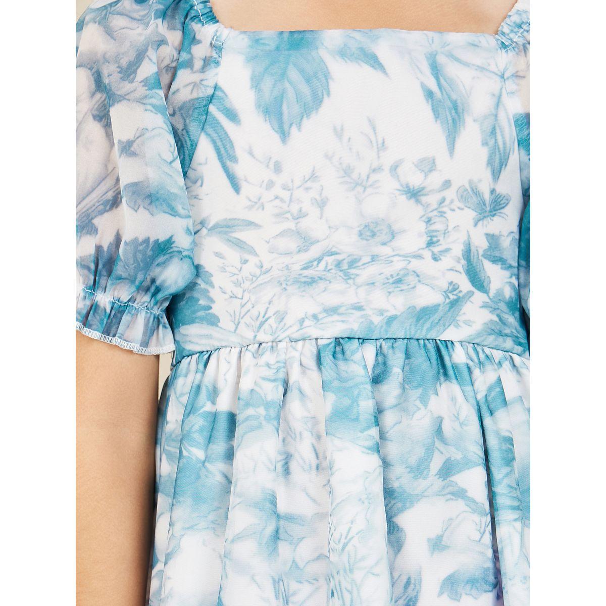 Styli All Over Floral Print Puff Sleeve A-Line Chiffon Dress-girls-clothing-dressesandjumpsuits-image-3