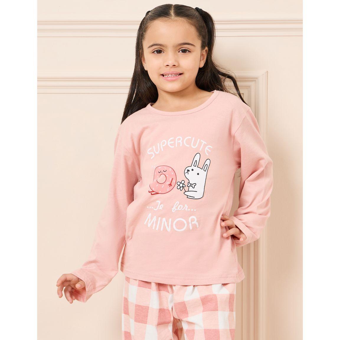 طقم من بنطال كاروهات مع تيشيرت باكمام طويلة-girls-clothing-nightwear-image-2