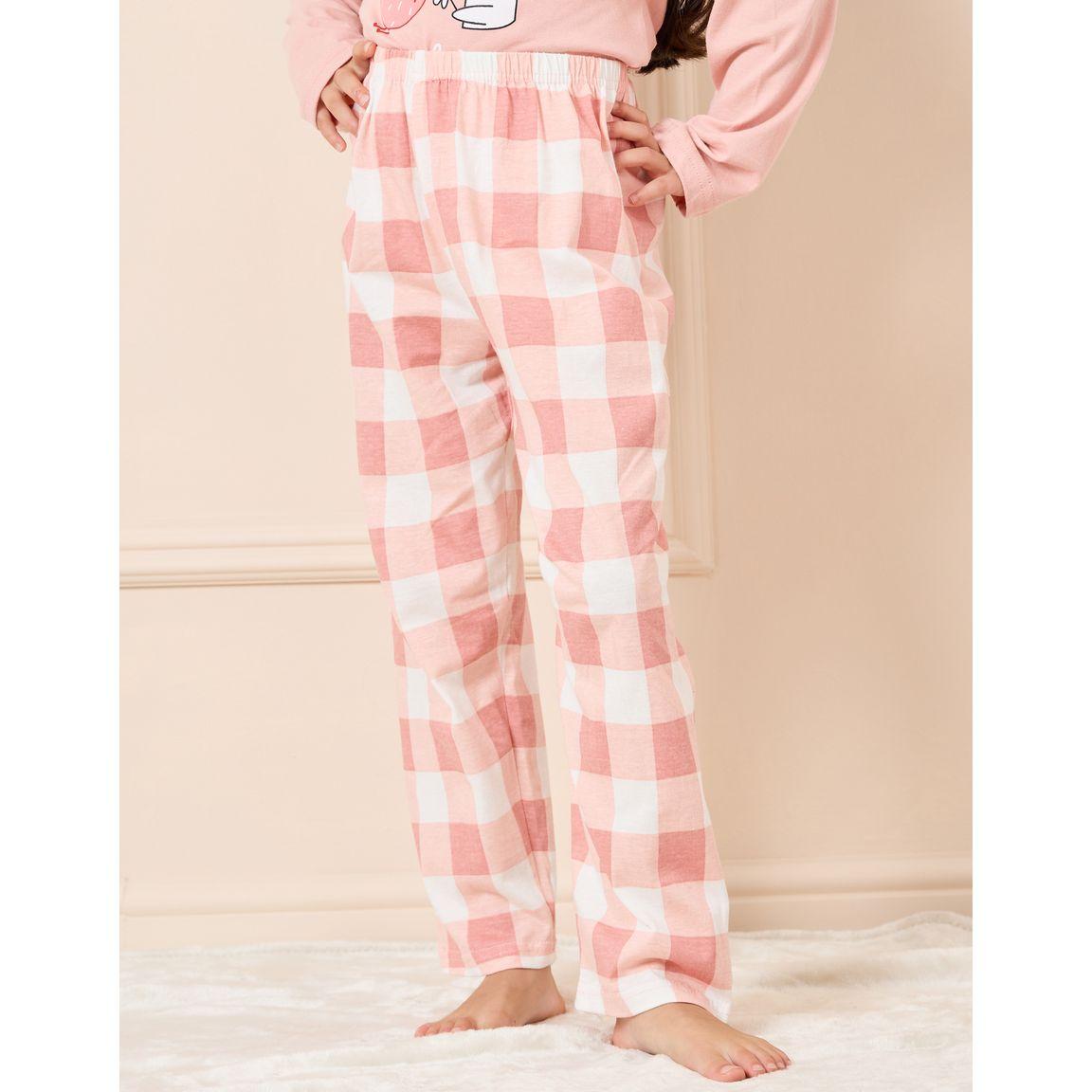 Styli Graphic Print Long Sleeve T-Shirt & Checked Pyjama Set-girls-clothing-nightwear-image-4
