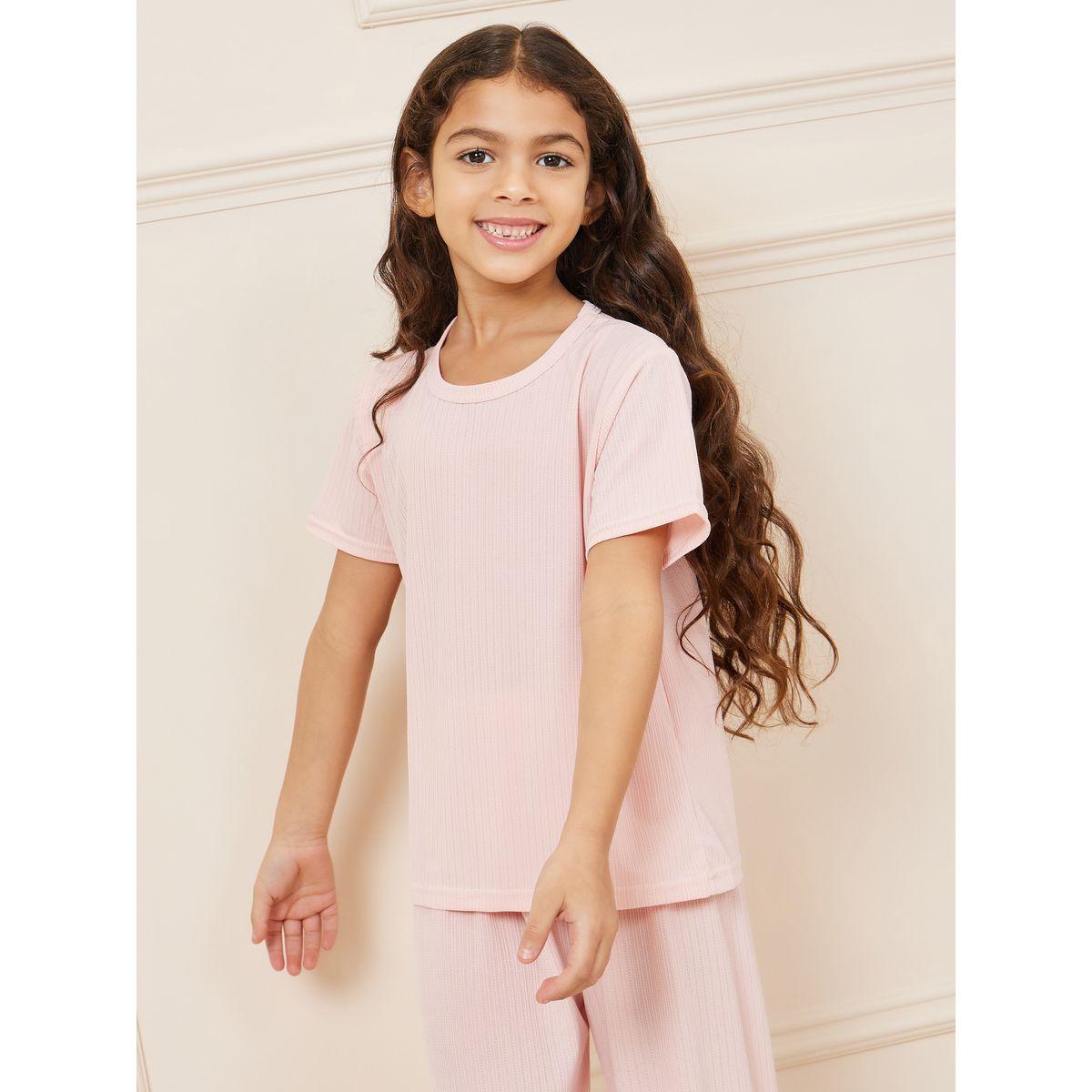 Styli Ribbed Knit T-shirt and Pyjama Set-girls-clothing-nightwear-image-2