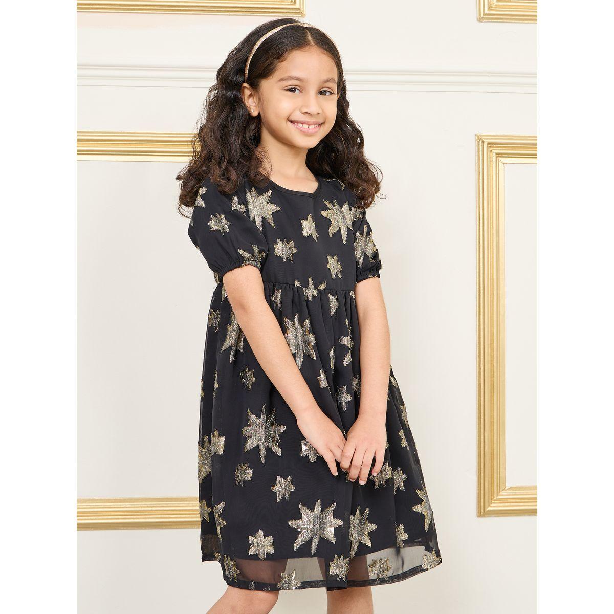 Styli All Over Star Embroidered Puff Sleeve A-Line Dress-girls-clothing-dressesandjumpsuits-image-2