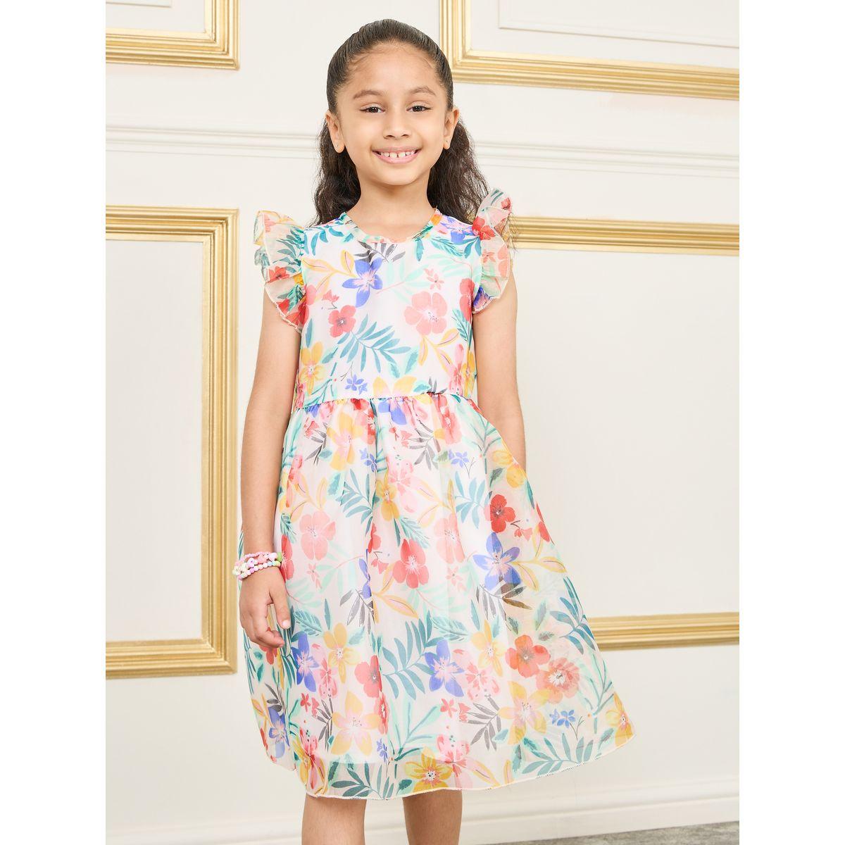 Styli All Over Floral Print A-Line Dress with Frill Sleeves-girls-clothing-dressesandjumpsuits-image-2
