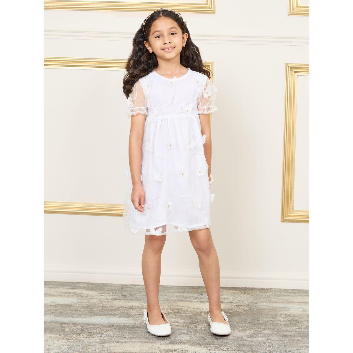 Styli Floral Applique Dress with Sheer Puff Sleeves-girls-clothing-dressesandjumpsuits-image-1