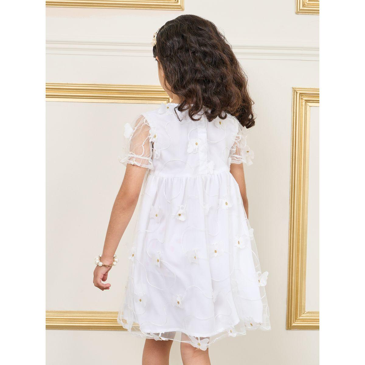 Styli Floral Applique Dress with Sheer Puff Sleeves-girls-clothing-dressesandjumpsuits-image-4