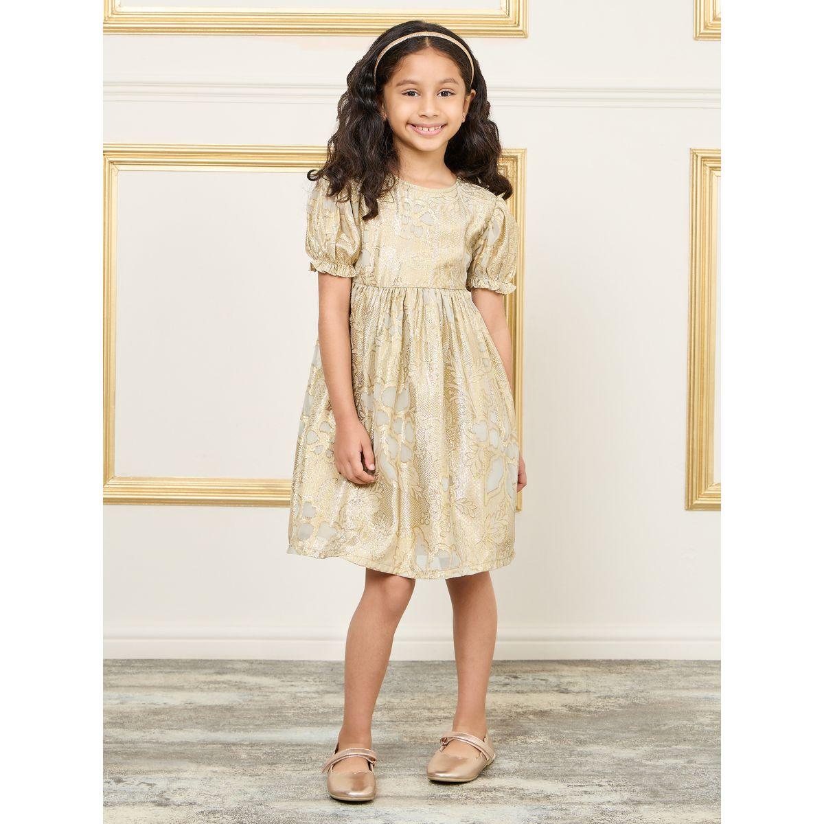 Styli Floral Foil Print Puff Sleeve A-Line Dress-girls-clothing-dressesandjumpsuits-image-1