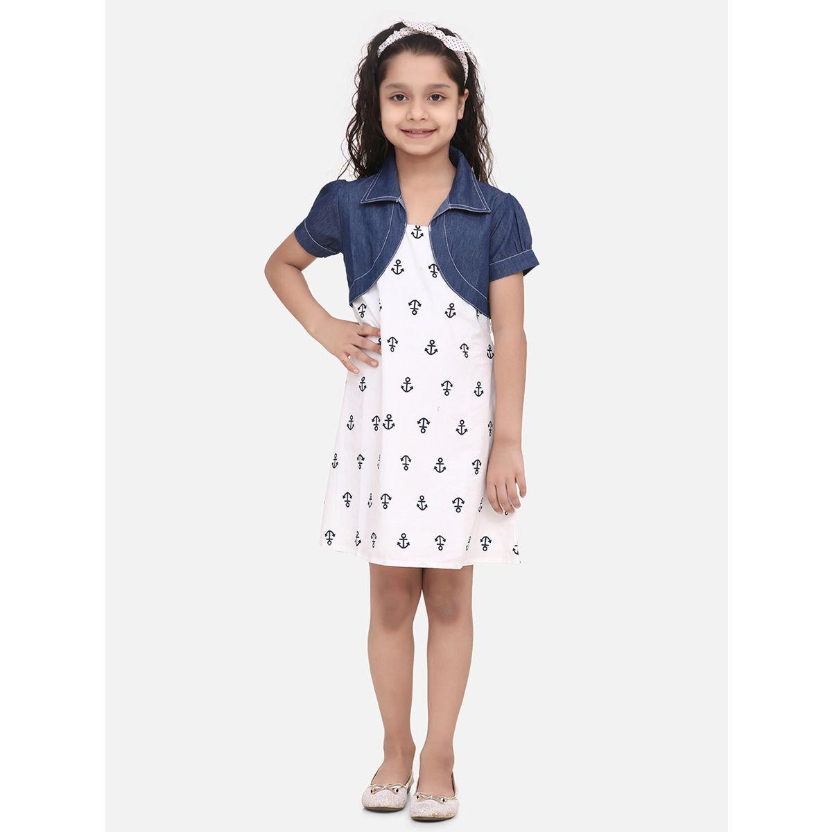 Styli Anchor Print Denim Collared A-Line Dress-girls-clothing-dressesandjumpsuits-image-1