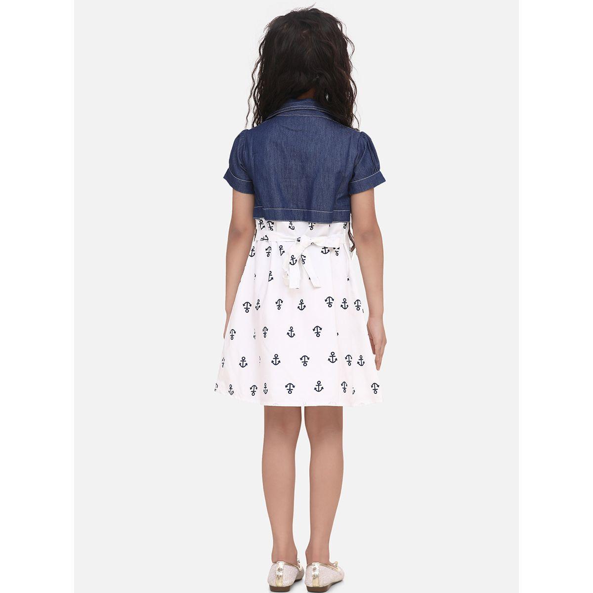 Styli Anchor Print Denim Collared A-Line Dress-girls-clothing-dressesandjumpsuits-image-2