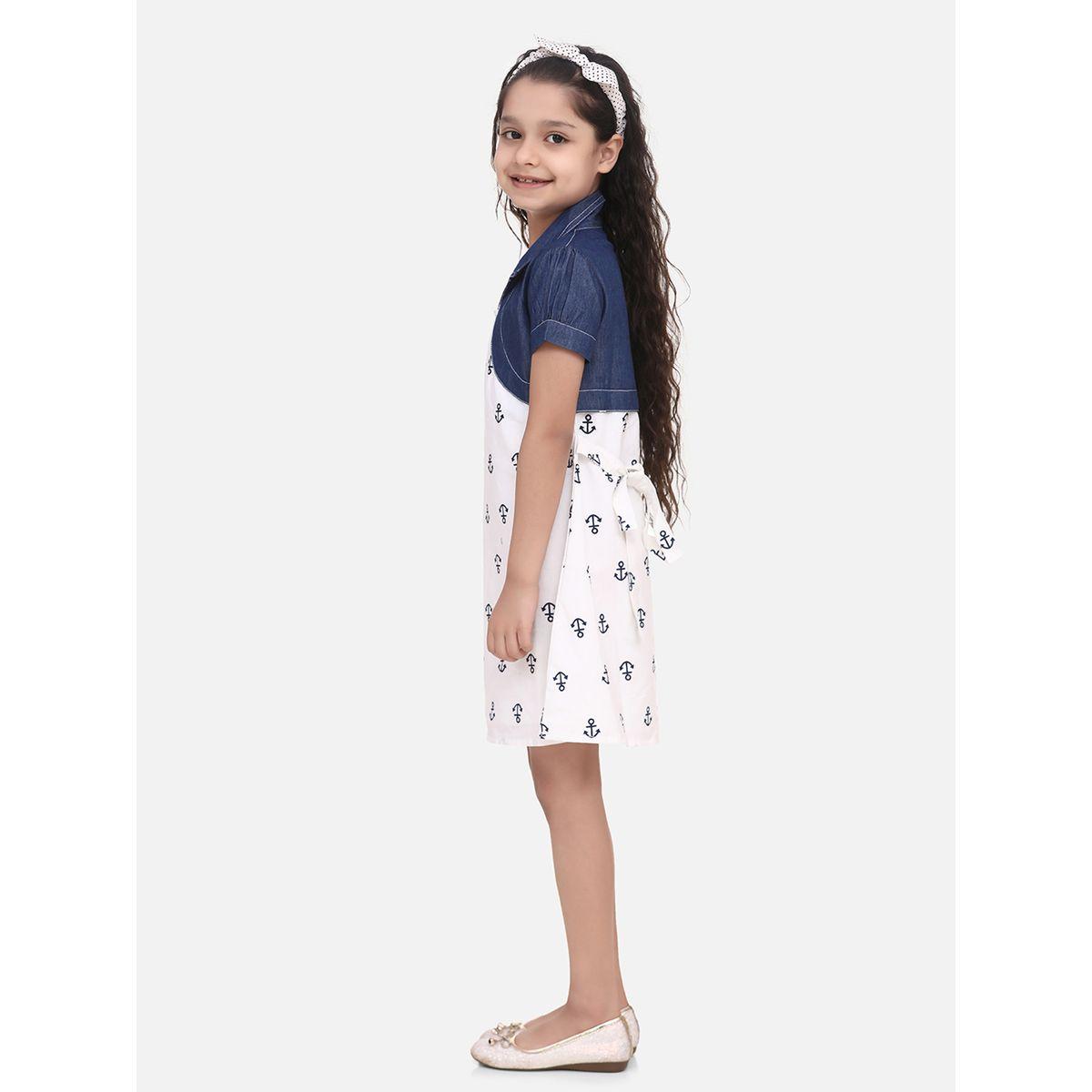 Styli Anchor Print Denim Collared A-Line Dress-girls-clothing-dressesandjumpsuits-image-3